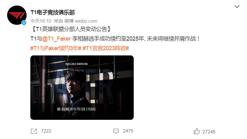 繼續並肩作戰!《英雄聯盟》T1官宣與Faker續約3年! 繼續並肩作戰!《英雄聯盟》T1官宣與Faker續約3年!