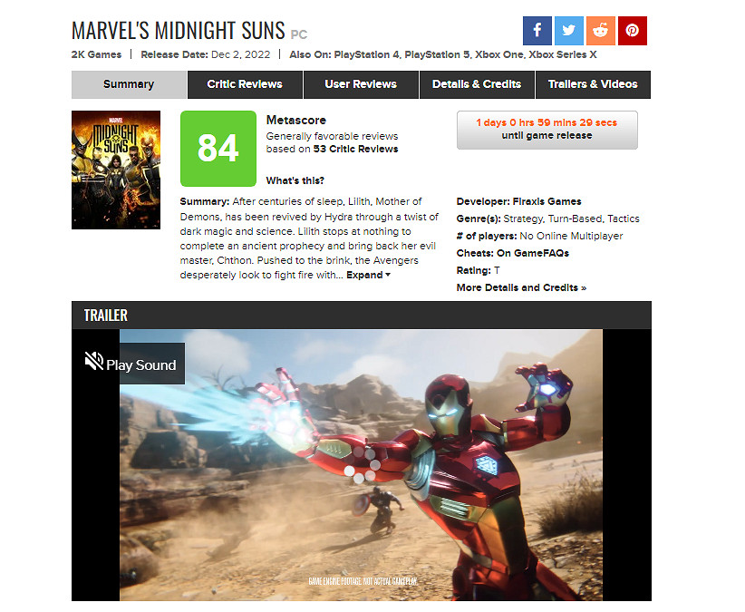 《漫威暗夜之子》全球媒體評分解禁 MC站均分84！