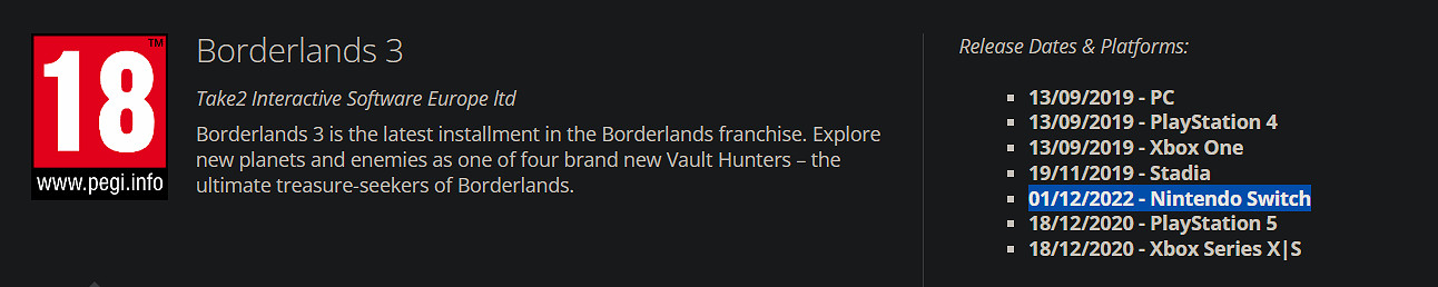 少兒不宜成人級！Switch版《邊緣禁地3》歐洲評級曝光