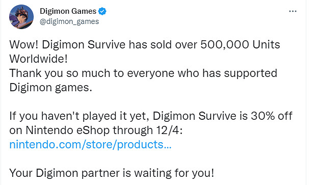 《數碼寶貝:絕境求生》銷量破50萬 官方發文致謝 《數碼寶貝:絕境求生》銷量破50萬 官方發文致謝