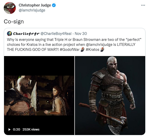 粉絲呼籲奎托斯面捕擔任《戰神》真人劇演員 本人回應