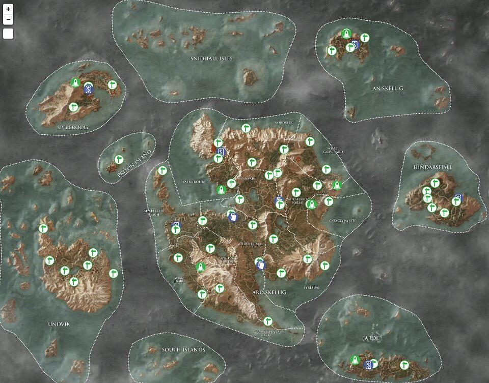 《巫師3：狂獵》所有魔力之所、昆特牌玩家和銷售卡牌的旅行者的位置圖一覽