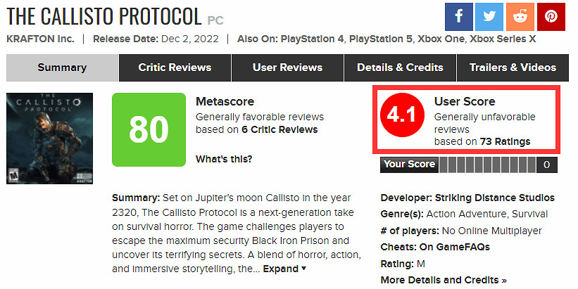 《木衛四協議》M站玩家評分：PC版最慘，僅獲4.1分！