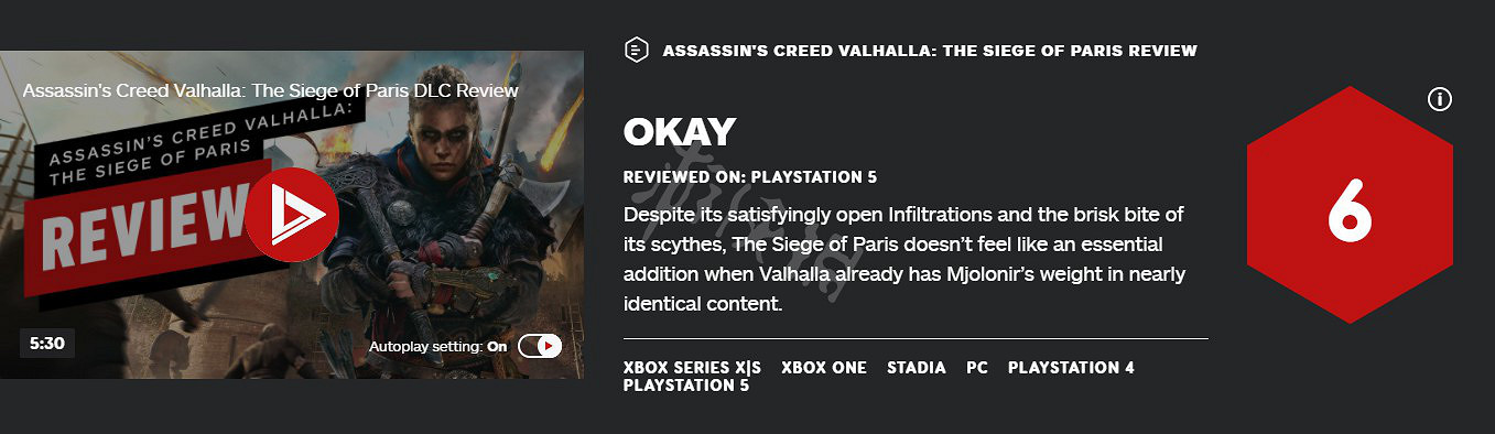 《刺客教條英靈殿》圍攻巴黎IGN評分高嗎？圍攻巴黎IGN評分分享