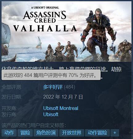 《刺客教條:英靈殿》回歸Steam!玩家評價「多半好評」 《刺客教條:英靈殿》回歸Steam!玩家評價「多半好評」