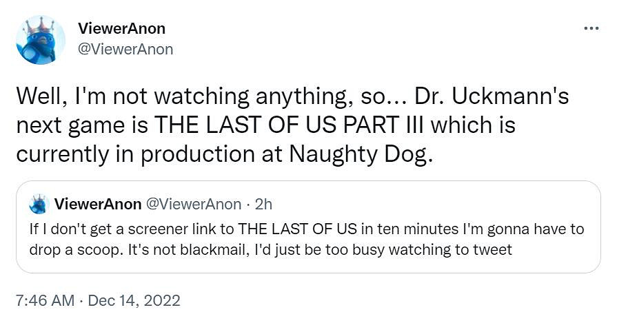 最新消息稱:頑皮狗尼爾《最後生還者3》已經在做了! 最新消息稱:頑皮狗尼爾《最後生還者3》已經在做了!