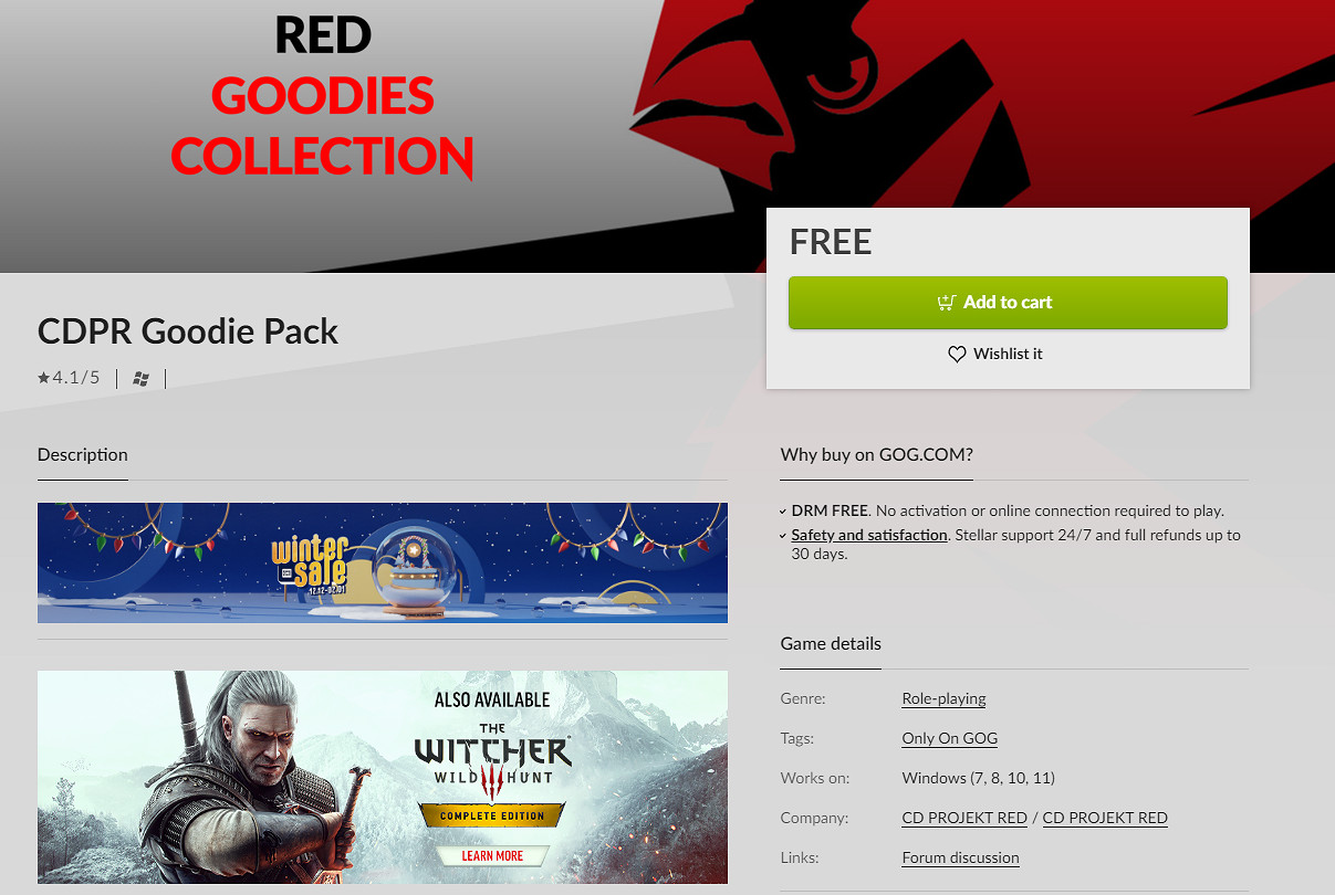 GOG喜加一:《巫師》與《2077》特典數字包免費領 GOG喜加一:《巫師》與《2077》特典數字包免費領