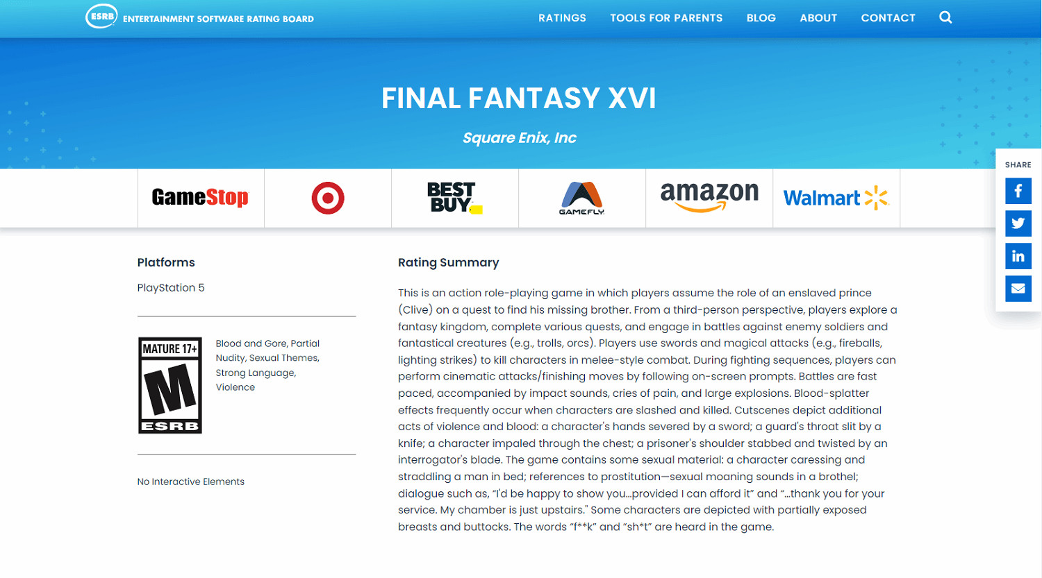 晚報：《FF16》ESRB評級 小豬佩奇新遊戲發售日
