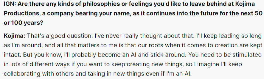 小島秀夫：未來也許會以AI的形式存在！接受新的東西