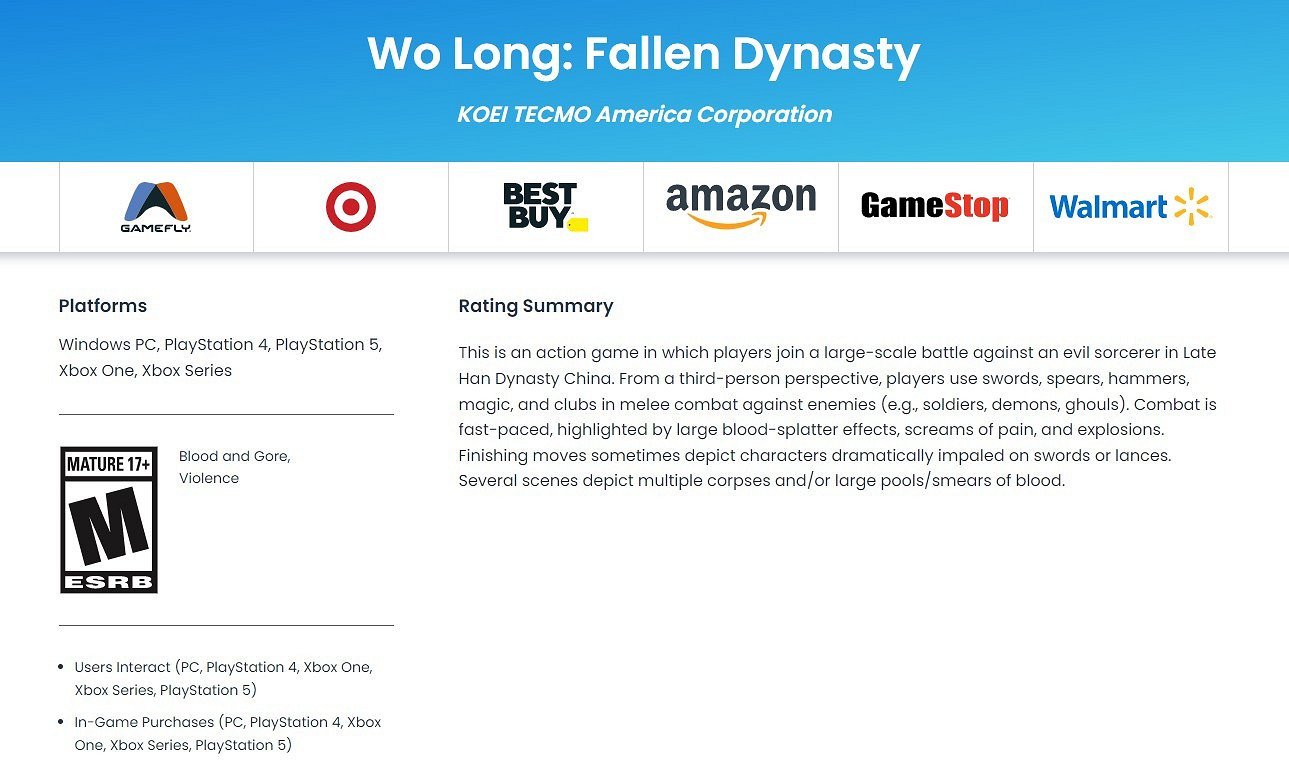 《臥龍：蒼天隕落》已獲得ESRB評級！含遊戲內購等