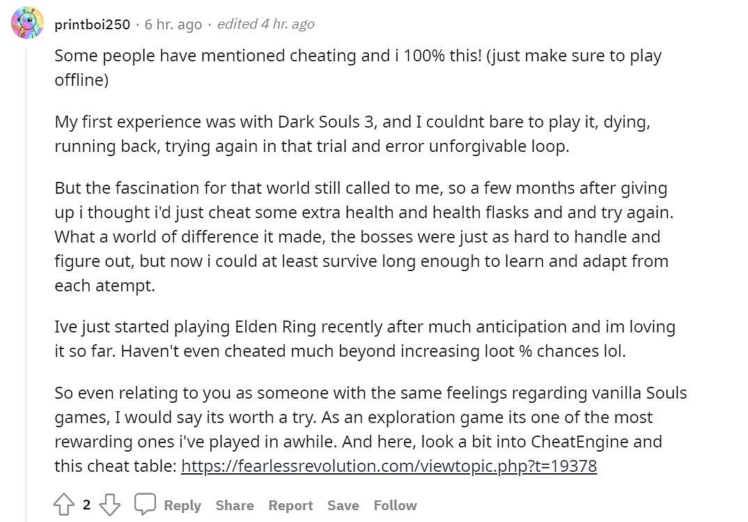 想玩《艾爾登法環》但是難度太高？網友建議：開修改器！