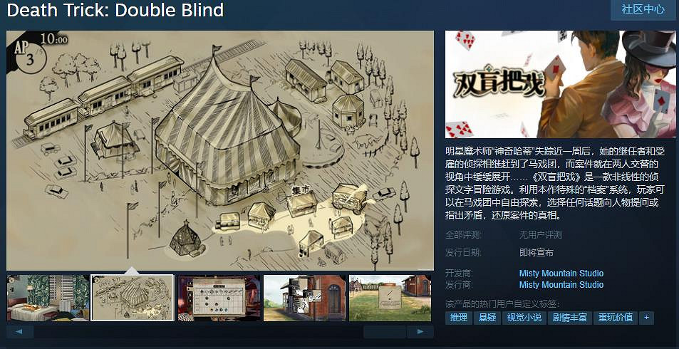 偵探文字冒險遊戲《雙盲把戲》Steam頁面上線 發售日期待定