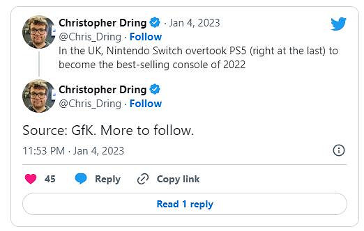 NS以微弱優勢擊敗PS5 成為2022年英國最暢銷主機！