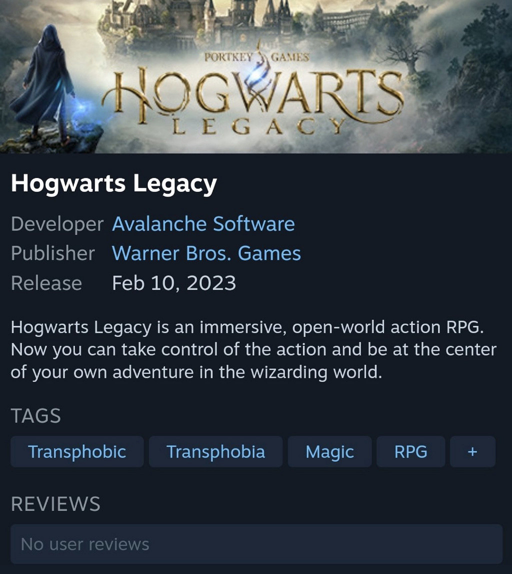 因JK羅琳反LGBT 玩家修改《霍格華茲之遺》Steam標籤