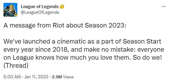 《英雄聯盟》2023年賽季短片被粉絲怒噴垃圾 拳頭道歉 《英雄聯盟》2023年賽季短片被粉絲怒噴垃圾 拳頭道歉