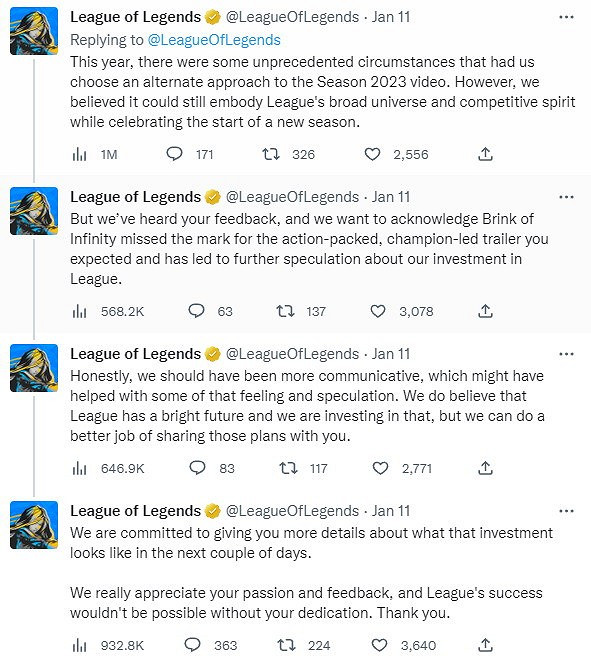 《英雄聯盟》2023年賽季短片被粉絲怒噴垃圾 拳頭道歉 《英雄聯盟》2023年賽季短片被粉絲怒噴垃圾 拳頭道歉