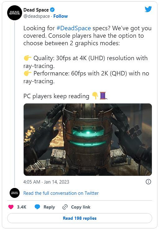 4K+光追!《死亡空間重製版》主機版解析度/幀數公布 4K+光追!《死亡空間重製版》主機版解析度/幀數公布