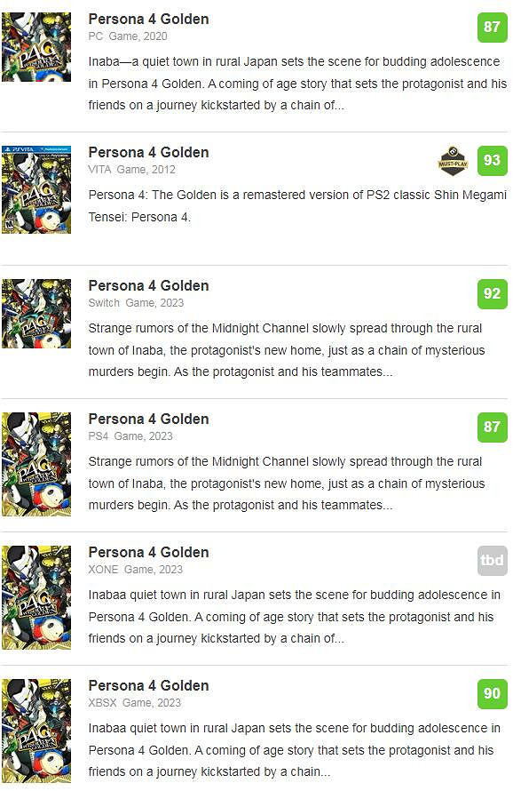 《女神異聞錄4 黃金版》M站媒體評分出爐：92分神作