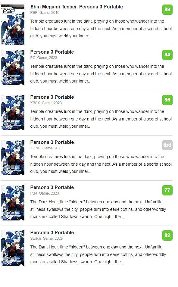 《女神異聞錄3 攜帶版》M站媒體評分出爐：86分佳作