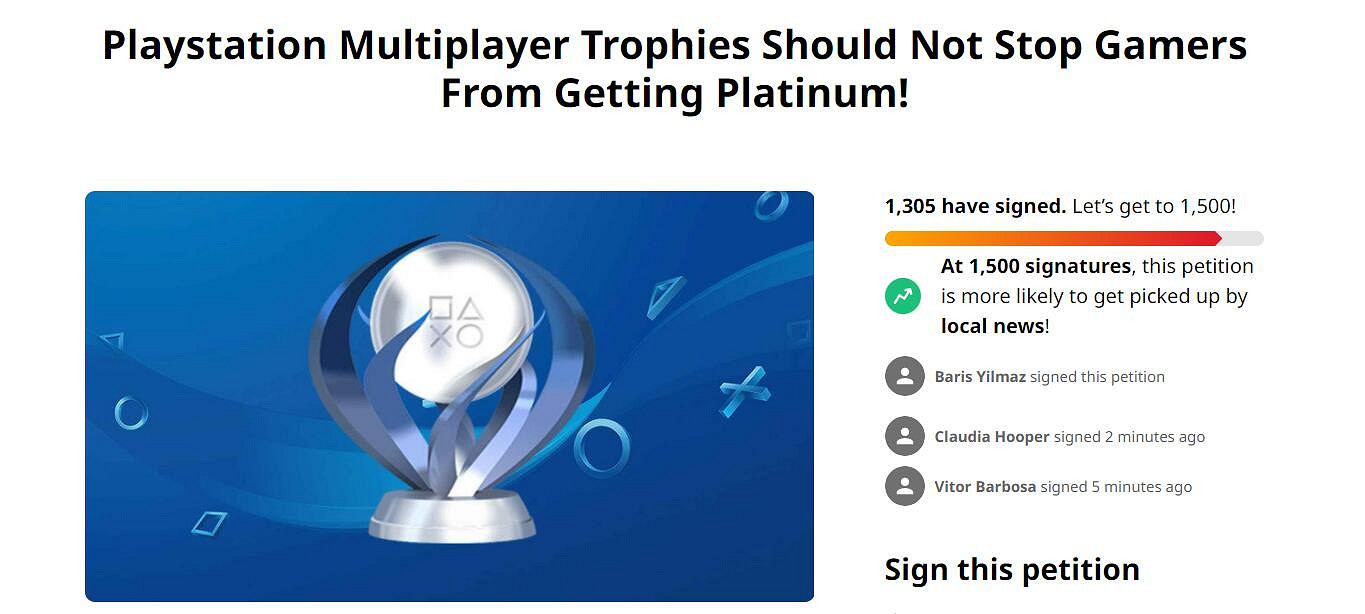 單機遊戲中的多人獎杯太不友好!PS玩家請願移除! 單機遊戲中的多人獎杯太不友好!PS玩家請願移除!