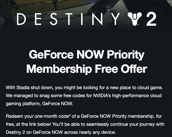 Bungie良心！Stadia《天命2》玩家可免費獲得一個月GeForce Now