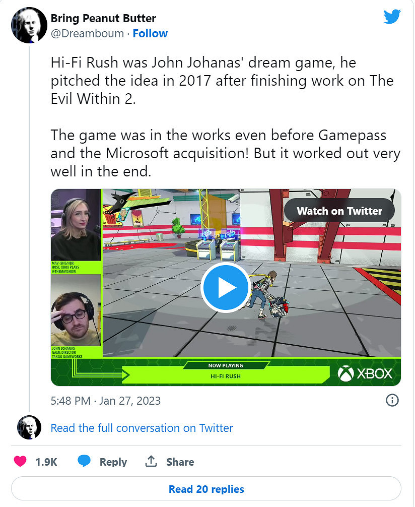 《Hi-Fi Rush》早在微軟收購B社前就已經在做了 《Hi-Fi Rush》早在微軟收購B社前就已經在做了