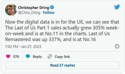 《最後生還者》數位版遊戲英國銷量 上周迎來暴漲! 《最後生還者》數位版遊戲英國銷量 上周迎來暴漲!