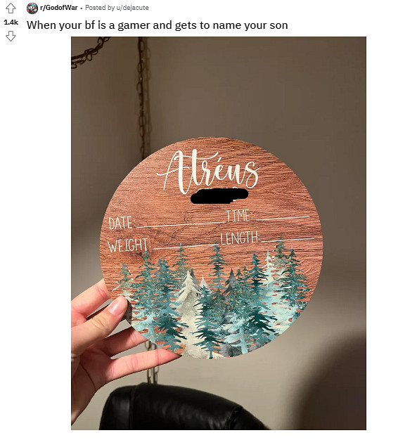 《戰神》死忠粉給剛出生的兒子取名為「阿特柔斯」 《戰神》死忠粉給剛出生的兒子取名為「阿特柔斯」