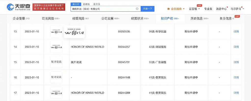 騰訊申請《王者榮耀·世界》商標 王者IP開放世界遊戲