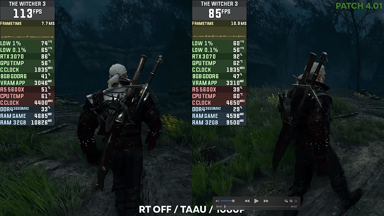 網友分享次世代《巫師3》新老版本對比 幀數相差明顯