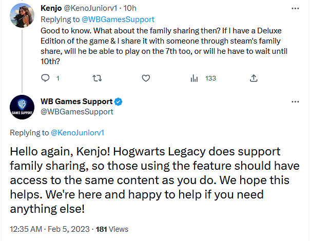 我朋友呢？《霍格華茲之遺》可通過Steam家庭共享訪問