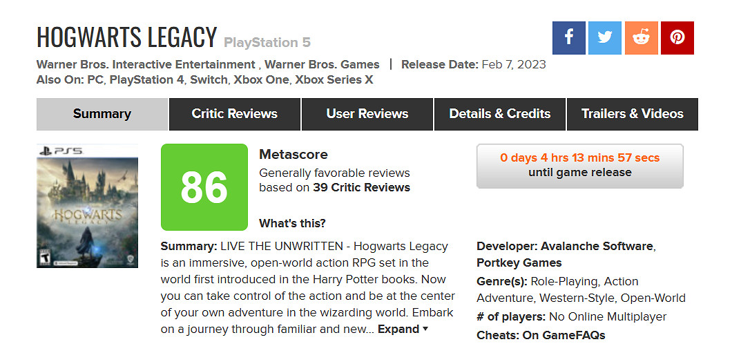 《霍格華茲之遺》全球媒體評分解禁:M站均分86 IGN 9分 《霍格華茲之遺》全球媒體評分解禁:M站均分86 IGN 9分