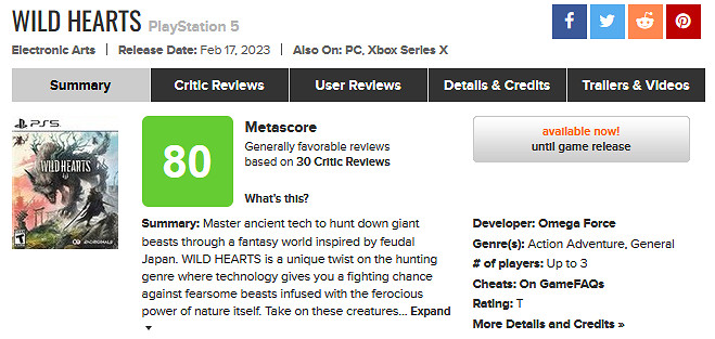 共鬥遊戲《狂野之心》M站均分80 IGN：媲美《怪獵》