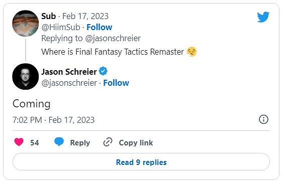彭博記者：《最終幻想戰略版》復刻版“即將到來”