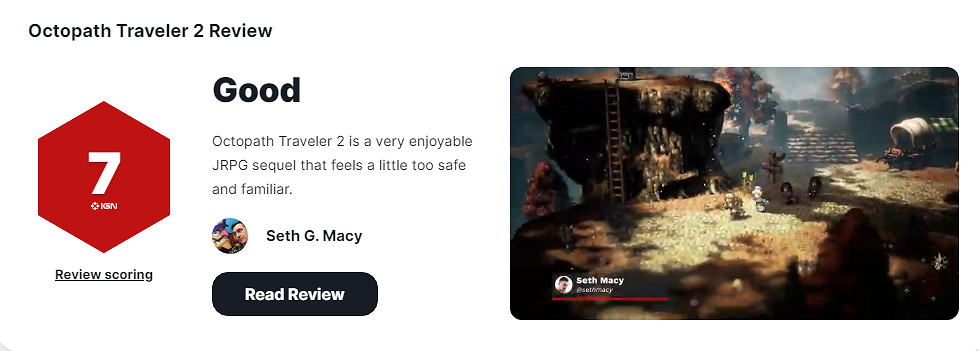 《歧路旅人2》獲IGN7分 優秀但過於保守的JRPG續作 《歧路旅人2》獲IGN7分 優秀但過於保守的JRPG續作