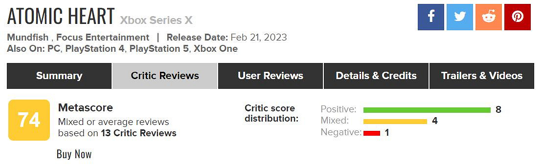 《原子之心》M站媒體評分75分！主角不討喜戰鬥很棒