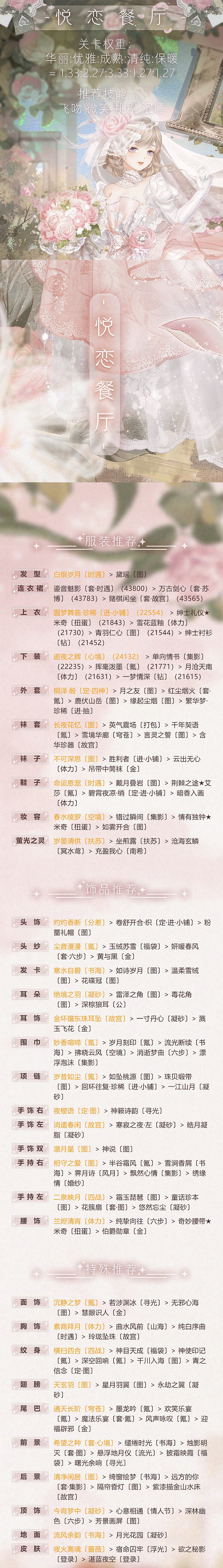 《奇蹟暖暖》悅戀餐廳攻略 綺戀之城悅戀餐廳搭配推薦 《奇蹟暖暖》悅戀餐廳攻略 綺戀之城悅戀餐廳搭配推薦