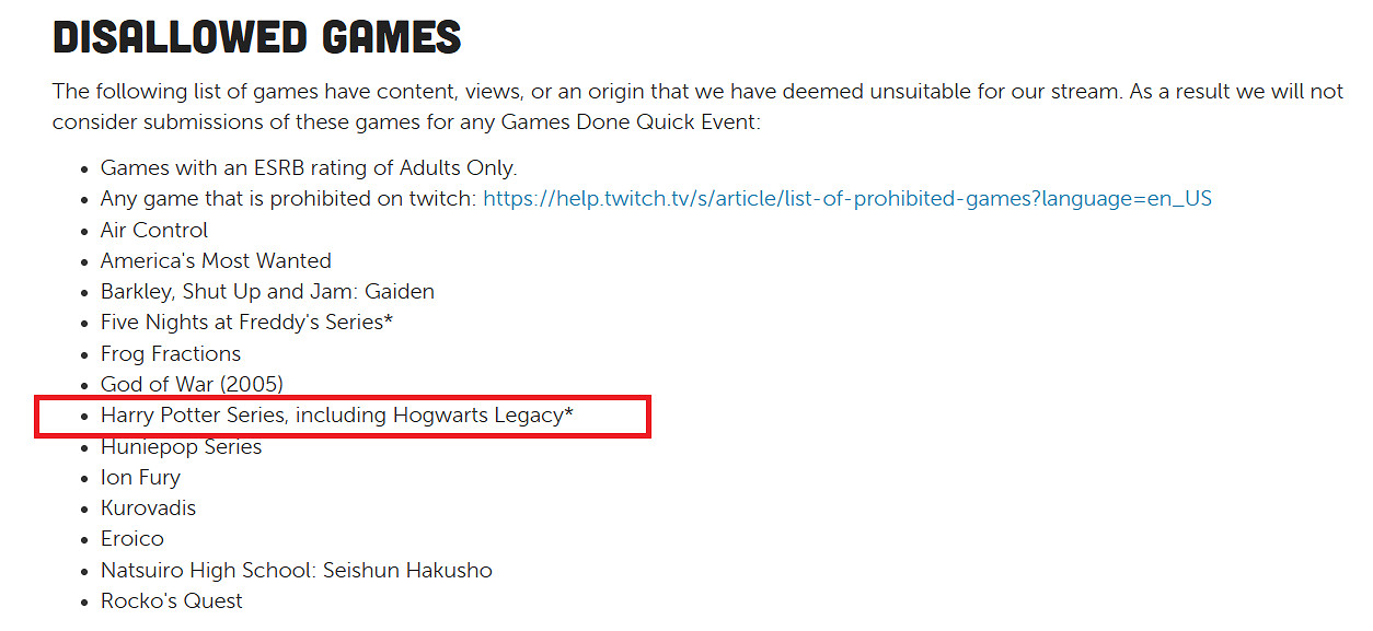 速通組織GDQ除名《霍格華茲之遺》和所有哈利波特遊戲