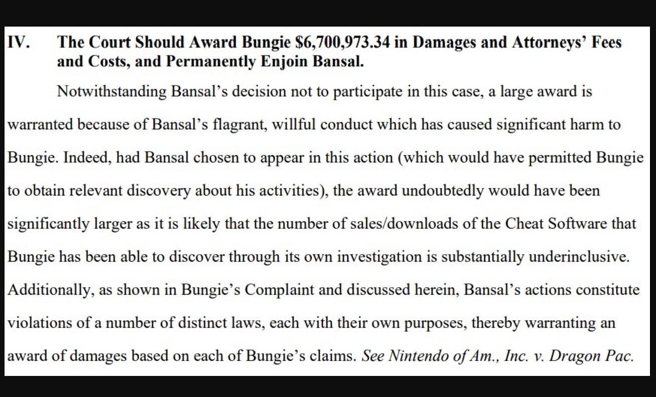 《命運》系列開發商Bungie起訴外掛網站賠償670萬美元