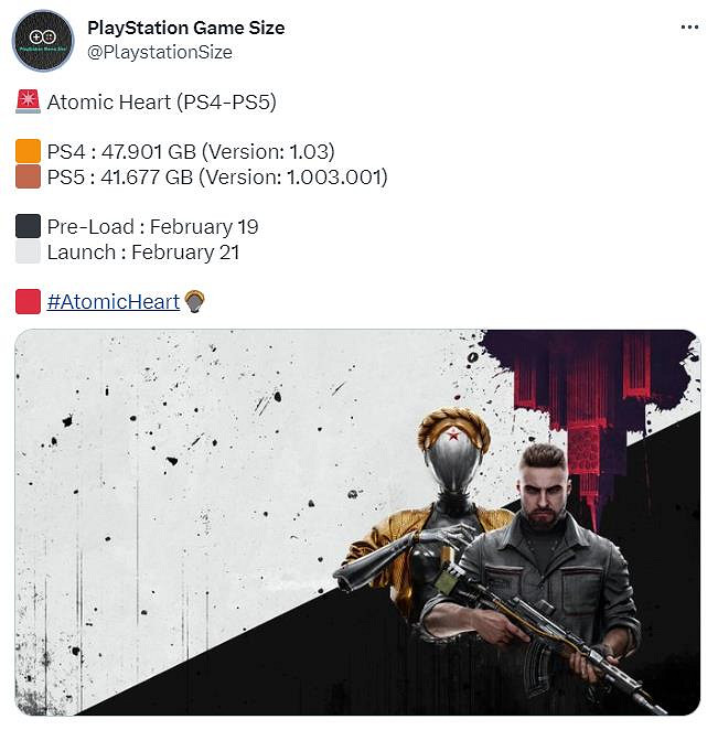 《原子之心》PS版容量大小曝光 2月19日開始預載 《原子之心》PS版容量大小曝光 2月19日開始預載