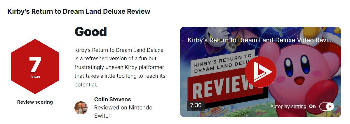 《星之卡比:重返夢幻島DX版》IGN 7分 是款慢熱的佳作 《星之卡比:重返夢幻島DX版》IGN 7分 是款慢熱的佳作