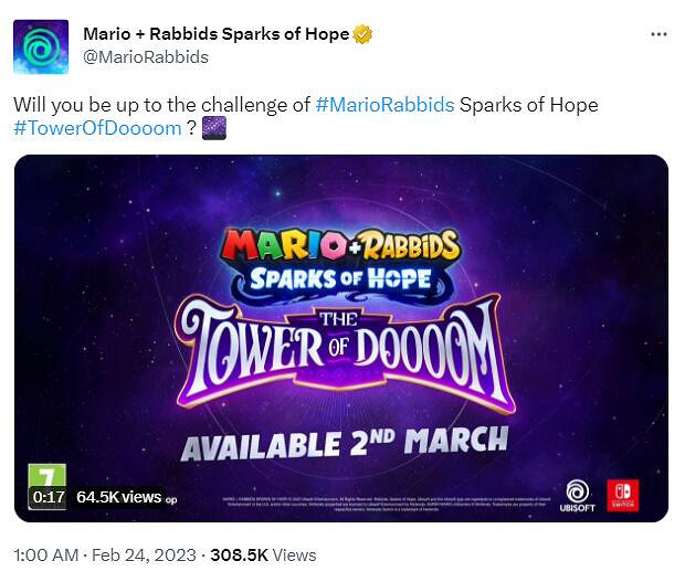 《瑪利歐+瘋兔 星耀之願》資料片「毀滅滅之塔」預告 《瑪利歐+瘋兔 星耀之願》資料片「毀滅滅之塔」預告