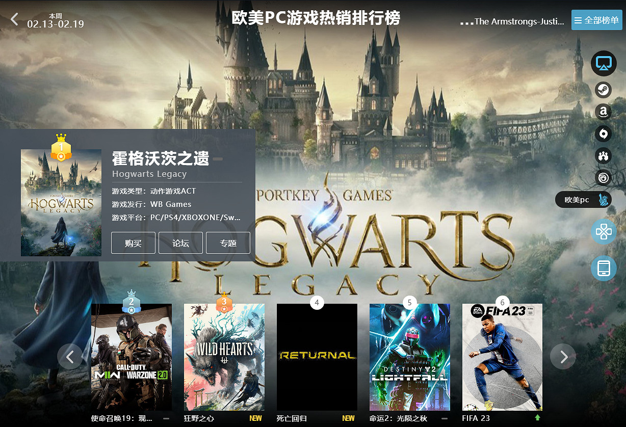 2.13-2.19全球遊戲銷量榜:《霍格華茲之遺》霸榜全平台 2.13-2.19全球遊戲銷量榜:《霍格華茲之遺》霸榜全平台