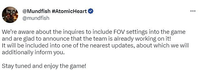 《原子之心》開發商宣布將添加FOV設定 預計近期實裝 《原子之心》開發商宣布將添加FOV設定 預計近期實裝