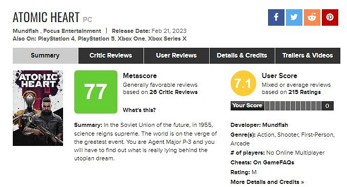 《原子之心》M站玩家評論均分6.6分:低配《生化奇兵》 《原子之心》M站玩家評論均分6.6分:低配《生化奇兵》