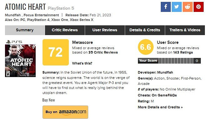 《原子之心》M站玩家評論均分6.6分:低配《生化奇兵》 《原子之心》M站玩家評論均分6.6分:低配《生化奇兵》