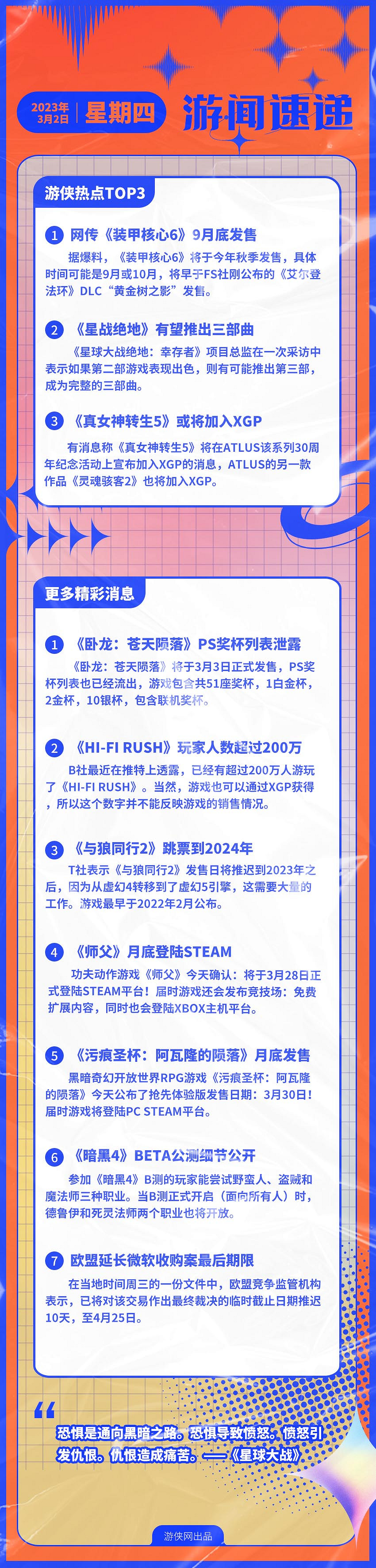 早報：《裝甲核心6》發售日 《星戰絕地》三部曲