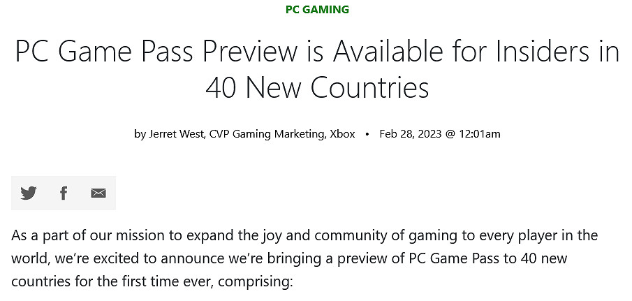 PC  Xbox Game Pass (XGP) 訂閱服務新增40個地區支援 目前僅提供預覽版 PC  Xbox Game Pass (XGP) 訂閱服務新增40個地區支援 目前僅提供預覽版