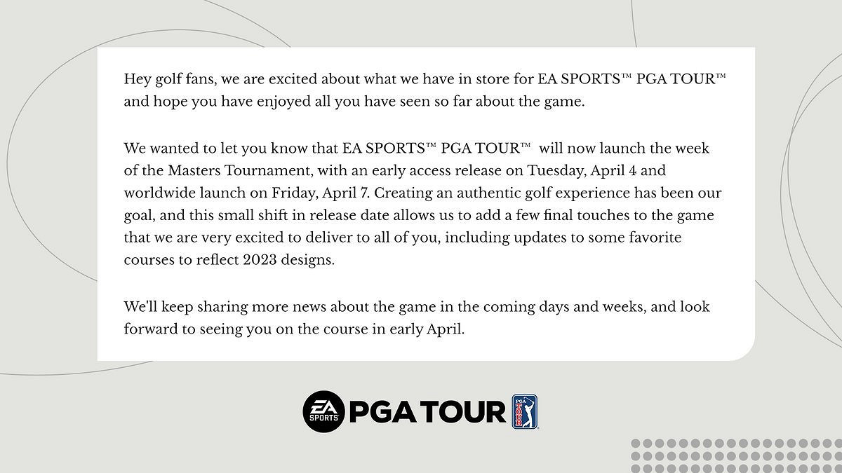 高爾夫模擬遊戲《EA Sports PGA Tour》跳票 4月7日上線
