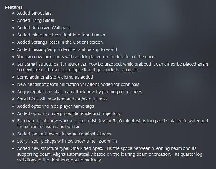 《森林之子》首個更新檔更新推出！追加各種新物品等